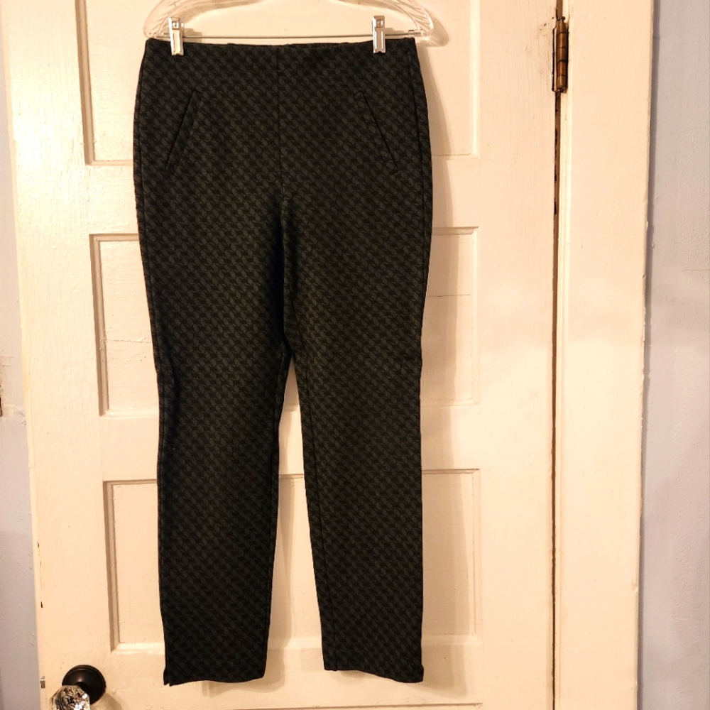 Chico's Houndtooth Pants, Pull On, Black & Grey, Stretchy, Sz Sm / 0.5 EUC Comfy
